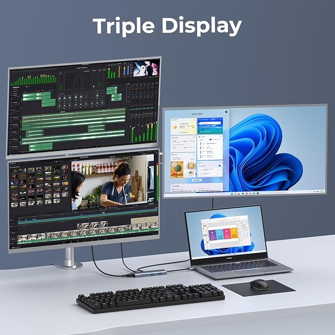 Versatile USB C Video Hub 3 Monitors Docking Station with DP Alt Dual 4K@30Hz, HDMI, 100W PD, 10Gbps*6Ports, SD 4.0, Laptop Docking Station for Dell, HP, ASUS, Steam Deck, Rog Ally, Legion Go,Samsung