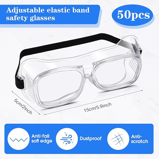 50 Pairs Safety Goggles Anti-fog Protective Safety Glasses Anti Scratch Eye Protection Clear Lens Onion Goggles Anti Dust Glasses Lightweight Eyewear for Science Lab Chemistry Construction