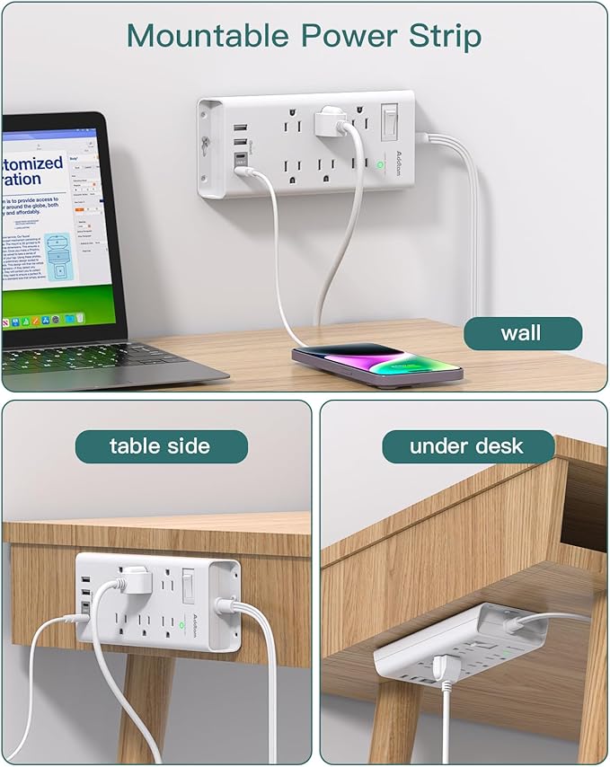 Surge Protector Power Strip, Addtam Flat Plug Extension Cord with 6 Outlet 4 USB Ports (2 USB C), 5FT Outlet Extender Strip for Home Office College Dorm Room Essentials