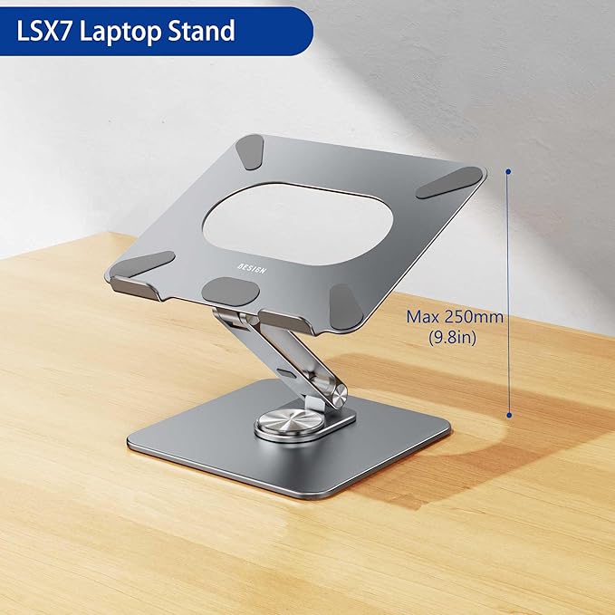 BESIGN LSX7 Laptop Stand with 360° Rotating Base, Ergonomic Adjustable Notebook Stand, Riser Holder Computer Stand Compatible with Air, Pro, Dell, HP, Lenovo More 10-15.6" Laptops (Gray)