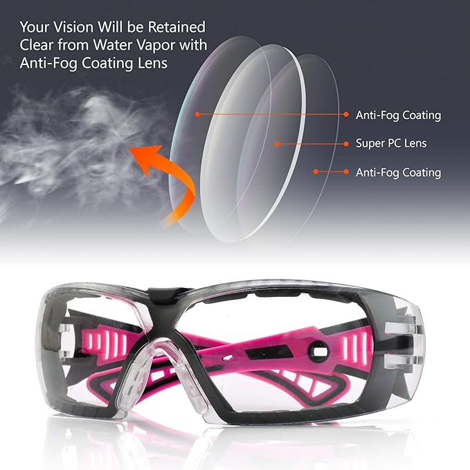 SAFEYEAR Women's Anti Fog Safety Goggles Glasses with HD Anti Scratch Resistant Lenses Work Goggles for Nurse Eye Protection