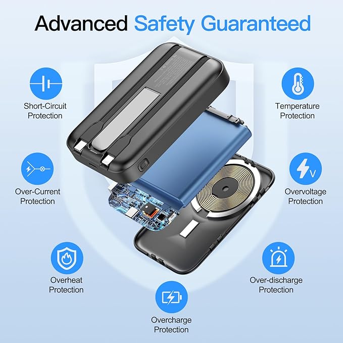 2025 Latest Portable Charger, 16800mAh Magnetic Wireless Power Bank with 2 Built in Cables, LED Display Battery Pack Travel Essentials for iPhone 16/15/14/13/12/Pro/Mini/Pro Max Andriod