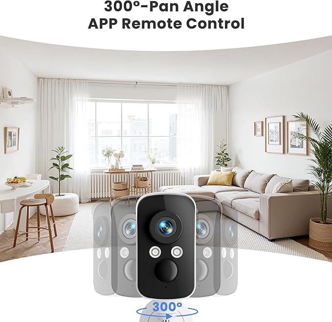 300° Pan Wireless Outdoor Security Camera, No Subscription Free 7-Day Cloud/SD, Free Human Detection, Magnetic Mount, Battery Powered Cam, 2.4G WiFi, 2K, Night Vision, 2-Way Talk, Home Security, IP65