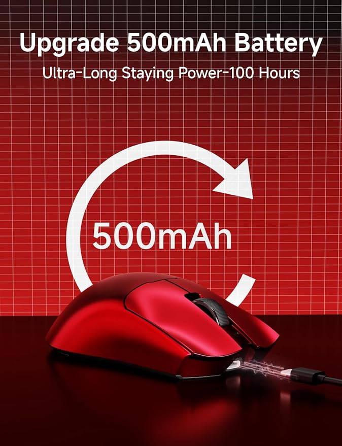 S9 Pro Wireless Gaming Mouse, 59G Ergonomic Computer Mouse, Triple Modes, 8K Polling, 26K DPI, PAW3395 Optical Sensor, Kailh Switch, 250h Battery Life, Programmable for PC/Win/Mac(Red)