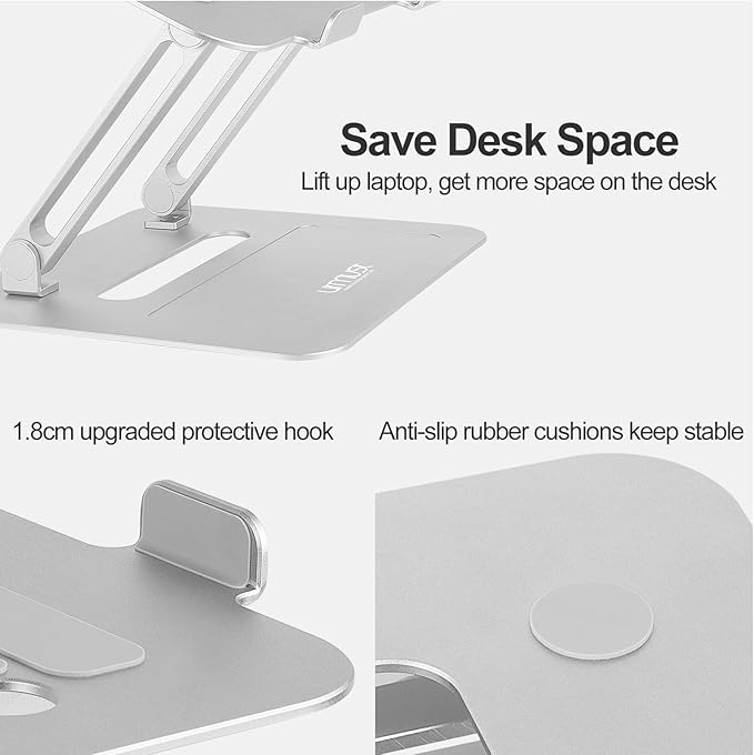 Urmust Adjustable Laptop Stand for Desk Aluminum Computer Stand for Laptop Riser Holder Notebook Stand Compatible with MacBook Air Pro Ultrabook All Laptops 11-17 inch (Silver)