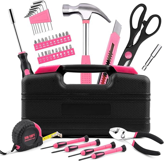 SenHodyu Pink Tool Set for Women-40 Piece General Household Hand Tool Box with Plastic Toolbox Storage Case Tool Kit (Pink)