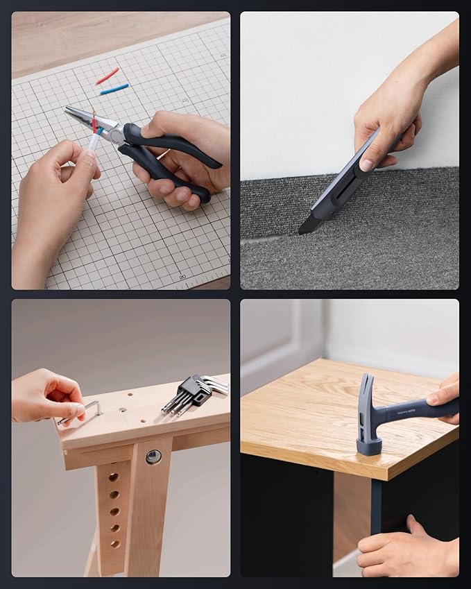 HOTO 40-Piece Tool Kit, Household Essentials tool set w/Smart Electric Screwdriver (LED, 3 Torque) + 14 Tools & 26 Accessories | Pro-Grade Compact Organizer for Home, Dorm Repairs, DIY