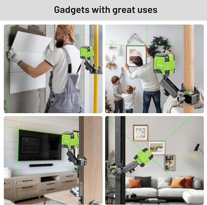 Laser Level with Clamp, HUEPAR 98Ft Self Leveling Laser Level Green Line Laser Cross Line Laser Leveler Tool for Picture Hanging, Tile, Home Renovation, Indoor Project, Battery&Carrying Bag Included