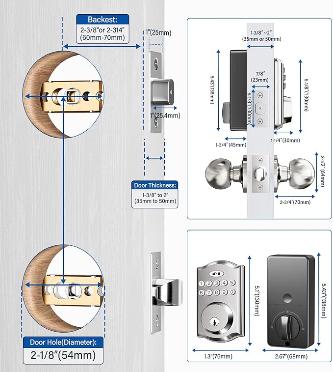Keyless Entry Door Lock with 2 Knobs, Electronic Backlit Keypad Deadbolt with Handle Set, Auto Lock, One-time Codes, Smart Deadbolt for Front Door, Easy Installation (Satin Nickel)