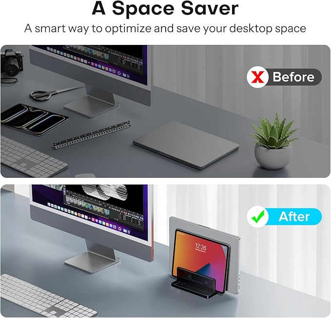 OMOTON Vertical Laptop Stand for Desk, Acrylic Laptop Holder Desktop Clear Adjustable Dock for MacBook Pro Air, HP, All Gaming Laptops up to 17” (Black, Dual Slot)