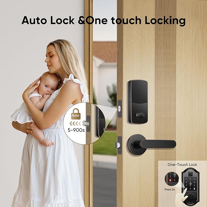 Fingerprint Smart Front Door Lock Set, Keyless Entry Door Lock & Front Door Handle Set, App Control, Digital Touchscreen Keypad, Smart Locks for Front Door, Easy Install, Oil Rubbed Bronze