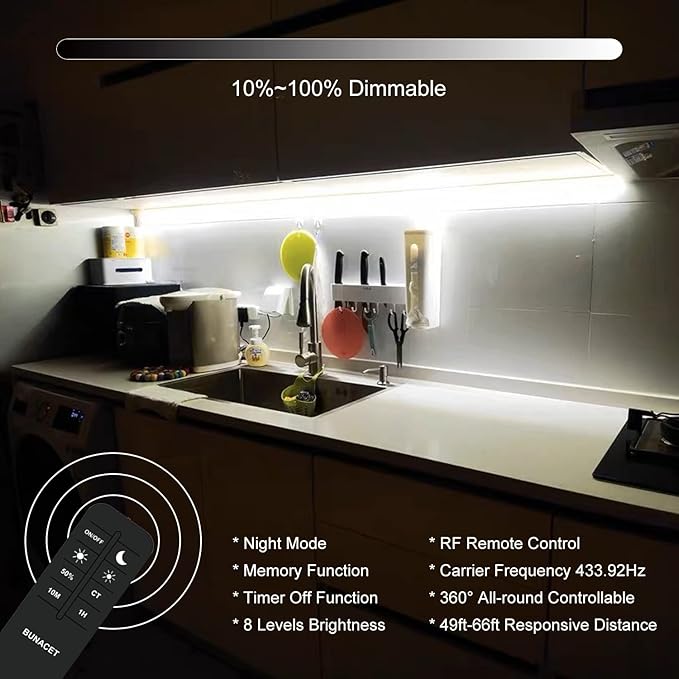 COB LED Strip Lights 2880LEDs, Bright COB Lights 20ft LED 6500K Cool White Dimmable LED with RF Remote Under Cabinet Lighting for Bedroom Counter Kitchen