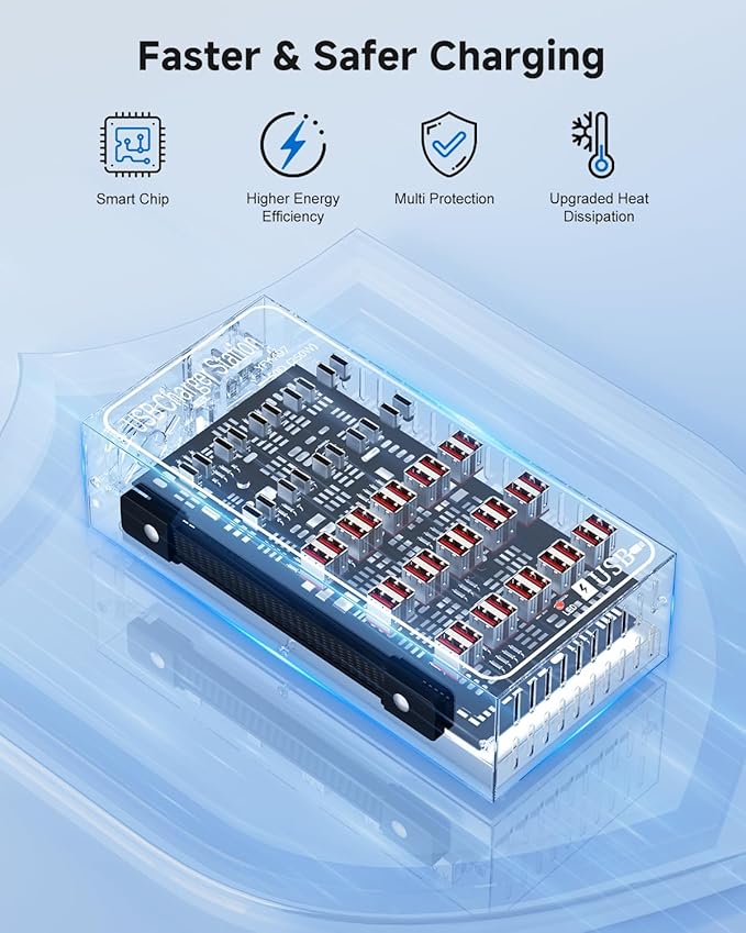 250W USB~c Charging Station, 50 Port (30 USB A & 20 USB~C Port) USB~C Charger Block, Fast Charging Station for Multiple Devices, Desktop USB Charger Compatible for iPhone, iPad, Tablets