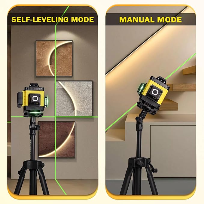 Laser Level, 4 x 360° Laser Level with Tripod, Self Leveling Laser Level 4D Green Lazer Level 16 Lines Laser Level 360 Self Leveling for Construction, Picture Hanging, Floor Tile, Renovation