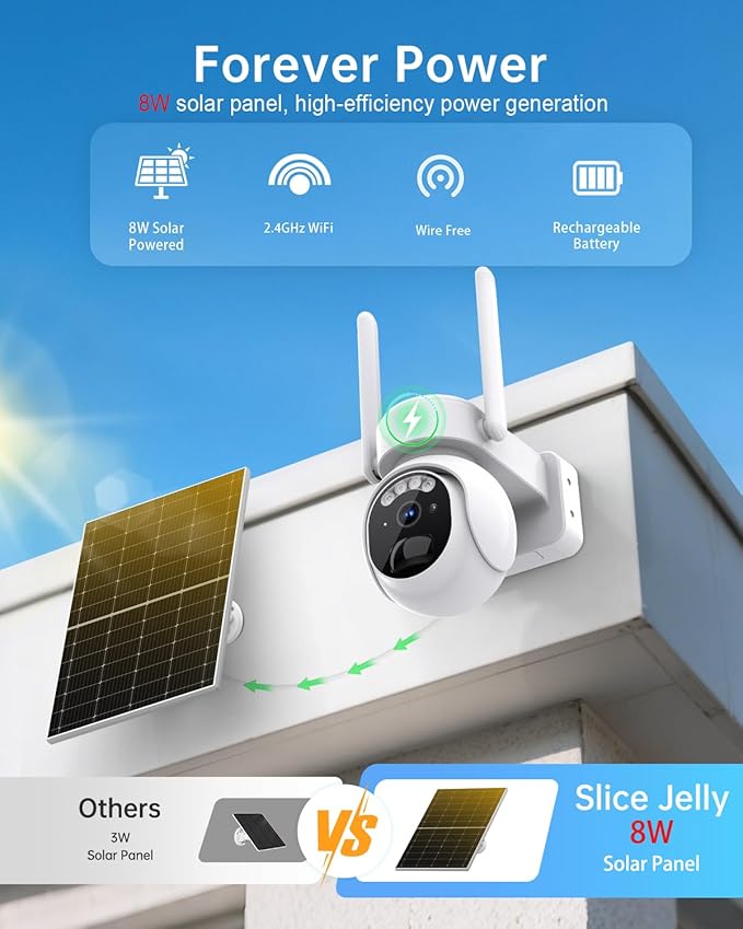 Solar Security Cameras Wireless Outdoor -4K WiFi Cameras for Home Security with Solar/Battery Powered,360° PTZ Outdoor Camera, Color Night Vision,PIR Human Detection, 2-Way Audio, Motion Alert, IP66