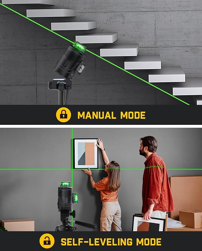 Fanttik D12 PLUS Laser Level Self Leveling 3 × 360°, 3D Green Cross Line, 5200 mAh Battery Rechargeable, Pulse Mode, Magnetic Bracket, Carrying Case, for Construction and Picture Hanging