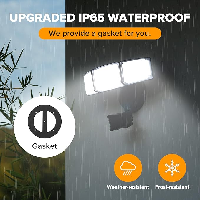 LUTEC 2 Pack 72W 7500LM LED Security Lights Motion Sensor Light Outdoor, 5000K Daylight, IP65 Waterproof, Dusk to Dawn, 3-Head Motion Detected Flood Light for Garage, Yard, Porch(Black)