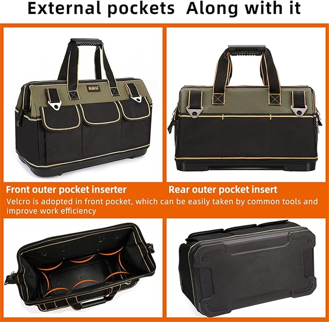 22 Inch Wide Mouth Tool Bag With Water Proof Molded Base Tool Storage Bag Multi-Functional Large Capacity Wearproof, Waterproof Tool Tote Bag (Green 22 Inch)