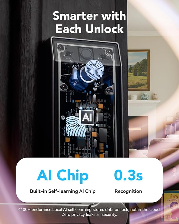 Smart Lock Doorbell Fingerprint Smart Door Lock Deadbolt for Homeowners or Parents Door Lock with Camera and Door Handle for Renters, Keyless Entry Door Lock for Front Door (Contour Sand Nickel)