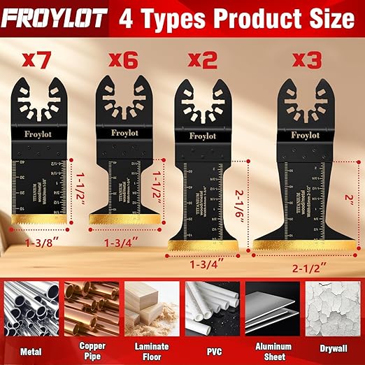 18PCS Titanium Oscillating Saw Blades Kits, 2X Speed Universal Multi Tool Blades for Metal, Cutting Wood, Nail, Plaster Wall, Blades for Multi-Tool Fit DeWalt Milwaukee Ryobi Rockwell Fein Makita