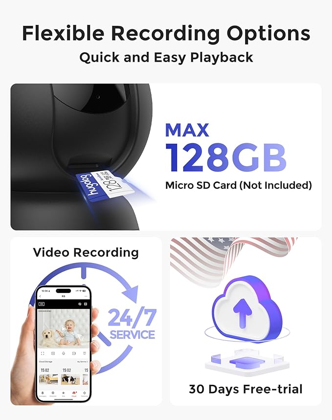 Hugolog 3K 5MP Indoor Pan/Tilt Security Camera with Auto-Focus,2.4 GHZ/5 GHZ,Ideal for Baby Monitor/Pet Camera,Starlight Color Night Vision,Human/Pet AI,Two-Way Audio,US Cloud,Compatible with Alexa