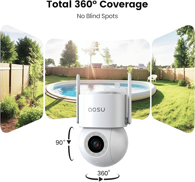 AOSU 2 Pack Wired Security Camera Outdoor - 3K Smart 24/7 Recording WiFi Camera for Home Security w/Sound Light Alerts, 360° View, Auto-Tracking, Camara de Seguridad para Casa (2.4Ghz WiFi Only)