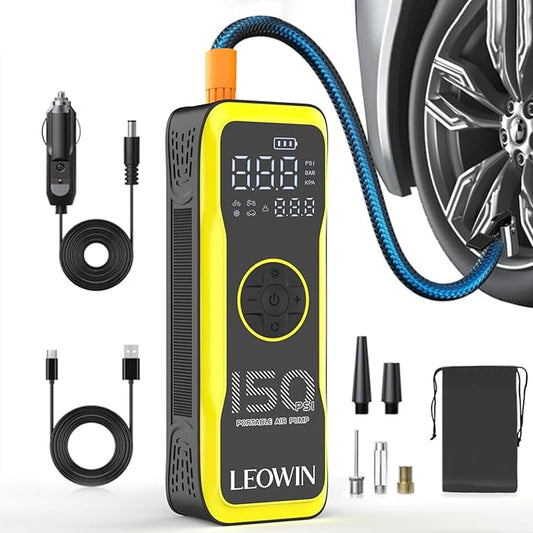 Tire Inflator Portable Air Compressor, Air Pump for Car Tires with Digital Tire Pressure Gauge/LED Light, Tire Pump with Rechargeable Battery &12V Car Power Adapter, for Cars, Motorcycles, Bikes, Ball