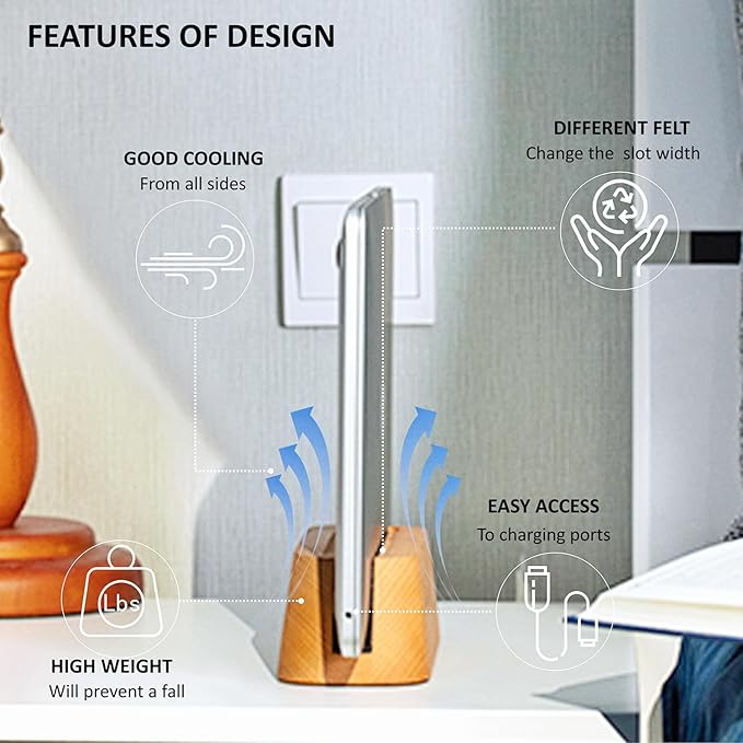 ACODE Wood Vertical Laptop Stand for Desk - Compatible With MacBook Pro Air, Surfaces - Storage Rack Slot Thickness 0.59" to 0.71" - Upright Holder