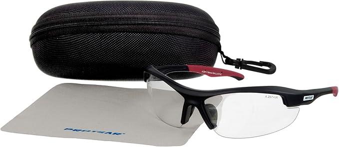 Clear Safety Glasses for Men and Women,Scratch Resistant Safety Goggles,ANSI Z87,100% UV Protection Eyewear,Anti-Fog Eye Protection for Workshop Shooting,Mowing,Sports,Hunting(Red Clear)