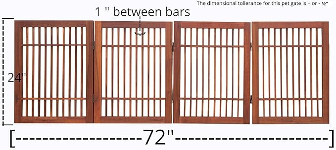 Pet Dog Gate Strong and Durable Freestanding Folding Acacia Hardwood Portable Wooden Fence Indoors or Outdoors by Urnporium (Brown Pet Gate, 4 Panel 24" Tall)