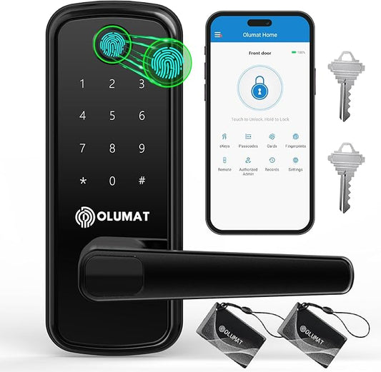 Smart Door Lock, OLUMAT Keyless Entry Door Lock Fingerprint Door Lock with Keypad Digital Lock with Handle for Home, Rental, Garage, Office and Hotel