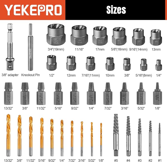 40 Pcs Bolt & Screw Extractor Set with Left Hand Cobalt Drill Bit Set, Easy Out Broken Stripped Screw Removal Tool for Damaged, Frozen, Studs, Rusted, Rounded-Off Bolts, Nuts & Screws, T15139