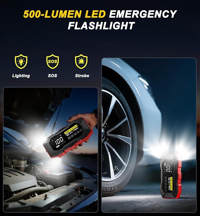 Jump Starter with Air Compressor, Portable Car Battery Jump Starter(12 Gas/10L Diesel), 4000A Peak 160PSI 12V Automobile Jump Box Pack Chargers with Jumper Cables, 4-Mode LED Lights, LCD Display