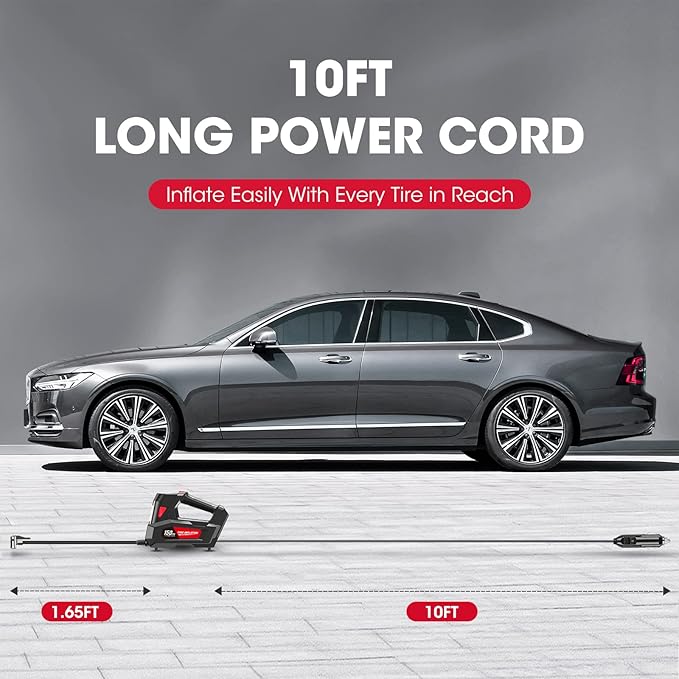 Air Compressor Tire Inflator Portable Air Pump DC 12V Auto Tire Pump with Digital Pressure Gauge,150PSI with Emergency LED Light for Car Tires, Motorcycle, Bicycle and Other Inflatables