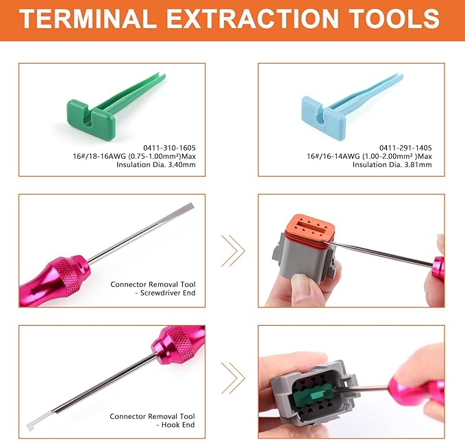 Deutsch Connectors Kit with Crimping Tool - 636PCS, 2/3/4/6/8/12 Pin DT Connectors, Removal Tool, Size 16 Solid Terminal Contacts, 14-18 AWG (Grey)