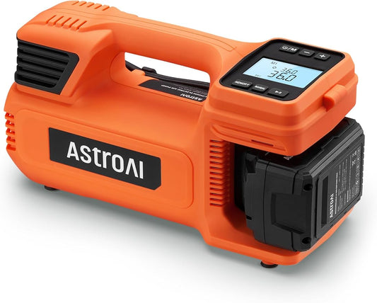 AstroAI TC4 Portable Air Compressor Tire Inflator, 470W 18V Cordless Air Pump for Truck Tires with 4000mAh Battery, 150PSI Heavy Duty Air Compressor with Digital Display for Car, RVs, SUV (Orange)