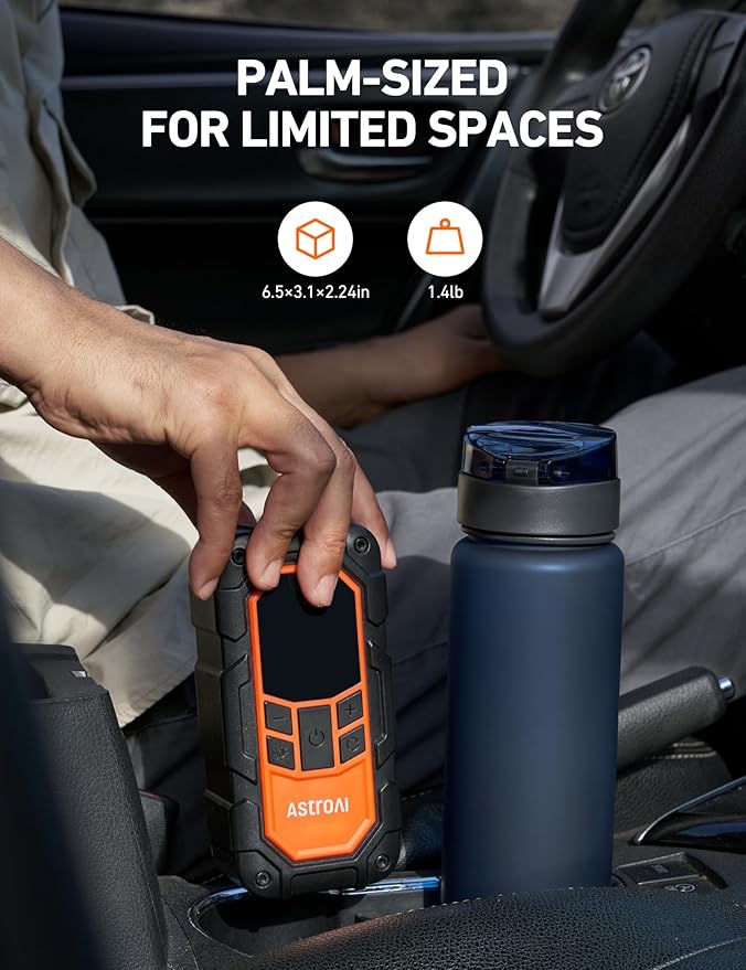 AstroAI S8 Air Nano Jump Starter with Air Compressor, 1500A Peak Car Battery Jump Starter Portable (6.0 Gas/3.0L Diesel) with 150PSI Auto-Shutoff Tire Inflator, 12V Battery Charger Booster(Orange)