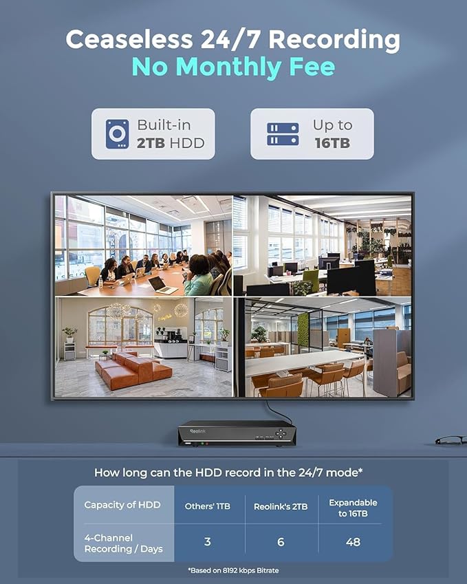 REOLINK 4K Security Camera System, 4pcs H.265 PoE Wired Turret Cameras with Person Vehicle Detection, 4K/8MP 8CH NVR with 2TB HDD for 24-7 Recording, RLK8-800D4