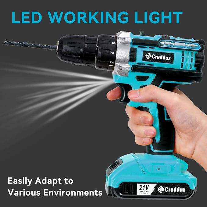 Cordless Drill Set 21v Power Drill Cordless With Battery & Charger, 84pcs Accessories Electric Drills Variable Speed, 3/8" Keyless Chuck, Built-In Level and 2 Driver Bule kit