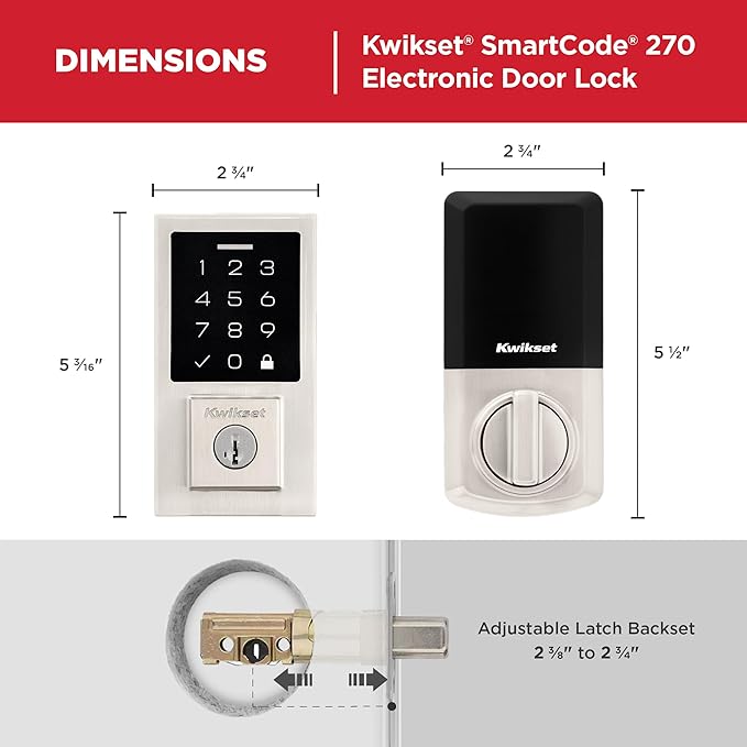 Kwikset SmartCode 270 Keyless Entry Electronic Touchpad Deadbolt Door Lock with Auto-Lock, Custom User Codes, Advanced Security in Satin Nickel Contemporary
