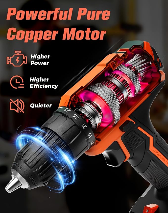 Cordless Drill, 20V MAX Power Drill Set with 2.0Ah Power Pack & Charger, 3/8 Inch Keyless Chuck, Variable Speed, 25+1 Position and 56PCS Bits/Screws, Power Tools for Home Projects