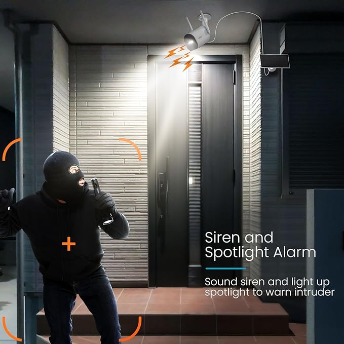 2K Solar Camera Security Outdoor with Spotlight & Siren, AI Detection Wireless Cameras for Home Security, 3MP Color Night Vision/2-Way Talk/Compatible with Alexa