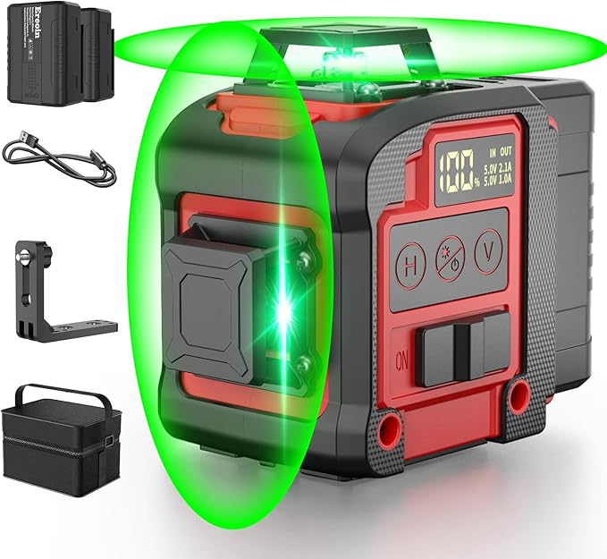 8 Line Laser Level 2×360° Leveling Green Laser Self Level Tool，200ft 2D Green Line Cross for Leveling Tool for Construction and Picture Hanging，Laser measurement calibration Tool Kit
