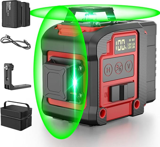 8 Line Laser Level 2×360° Leveling Green Laser Self Level Tool，200ft 2D Green Line Cross for Leveling Tool for Construction and Picture Hanging，Laser measurement calibration Tool Kit
