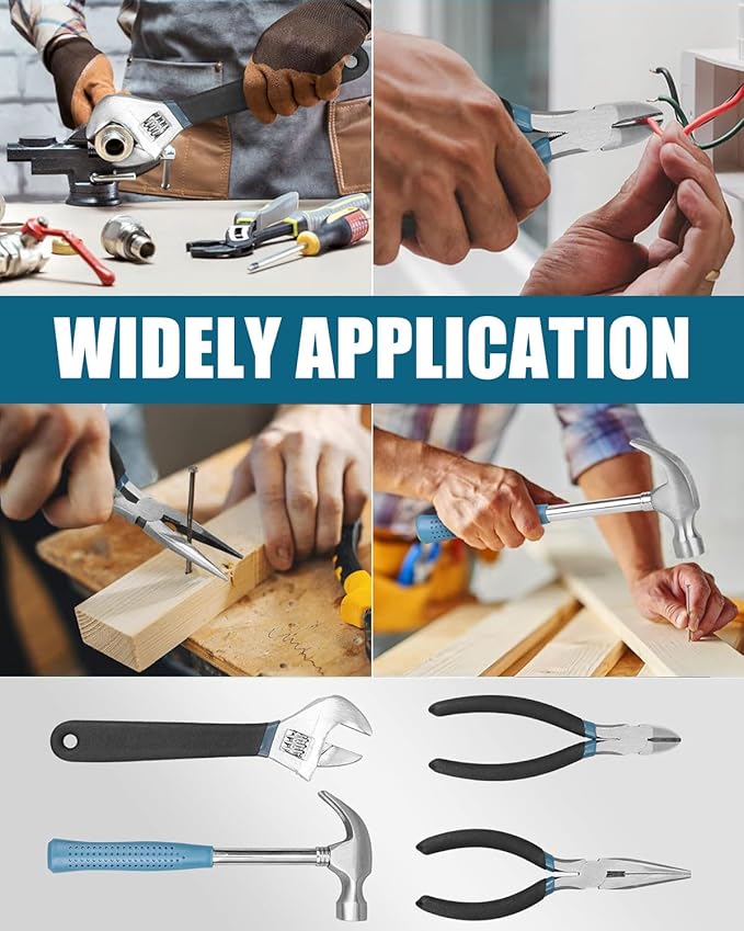 Tool Kit for Home, 144 Piece Hand Tool Set with Storage Box, General Basic Repair Tool Set with Hammer, Pliers, Wrenches, Voltage Tester, Measure Tape, Screwdriver Bits