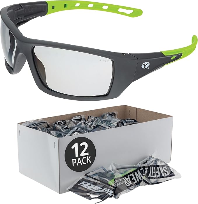 Veratti Spectrum Safety Glasses, Anti-Fog Indoor/Outdoor Lens, ANSI Z87.1 Certified, Impact Resistant, Gray/Green Frame