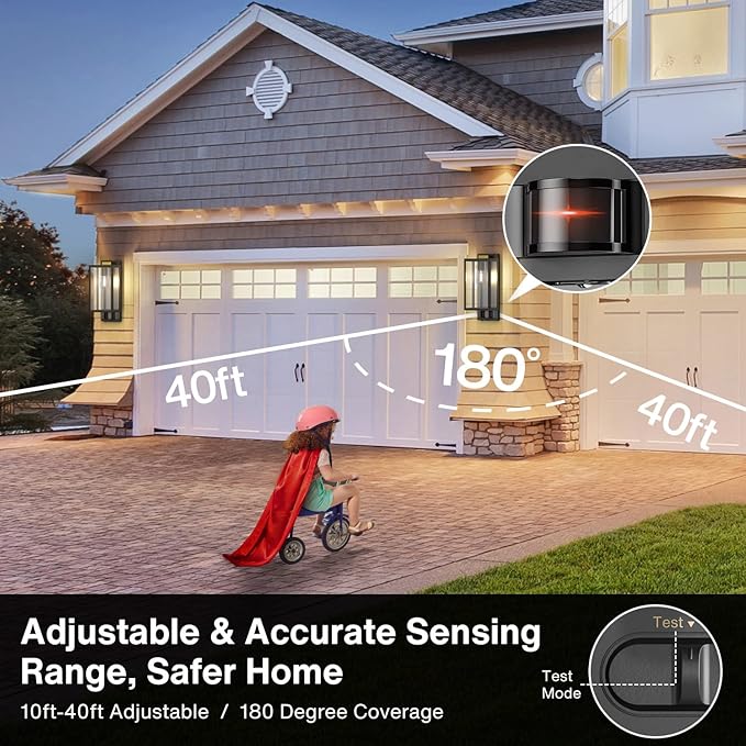 Motion Sensor Outdoor Wall Lights, Dusk to Dawn Outdoor Lighting, Modern Wall Mount Light Fixtures, 3 Modes Black Square Exterior Wall Lanterns for Outside Garage, Bulb Not Included