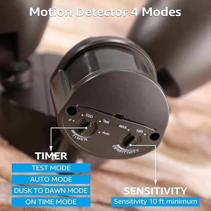 LEONLITE Motion Sensor Flood Light, ETL Listed, Aluminum LED Security Lights Dusk to Dawn, Adjustable Dual Heads, IP65 Waterproof, 1400lm Outdoor Floodlighting Fixture, 3000K Warm White, Bronze