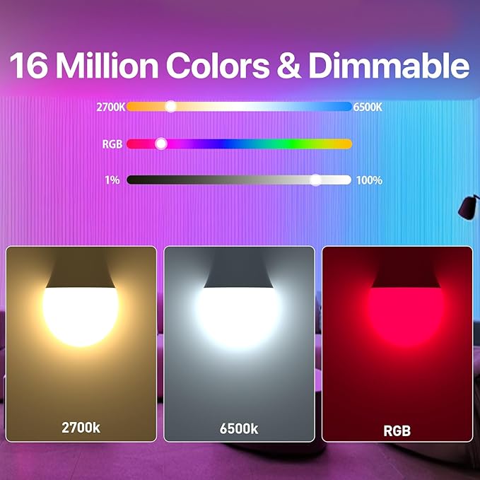 ORALUCE Smart Light Bulb Compatible with Alexa & Google Home, A19 E26 LED Light Bulb 60W Equivalent, 2.4GHz WiFi & Bluetooth Color Changing APP Dimmable, Multicolor LED Bulb 900 Lumens,4P