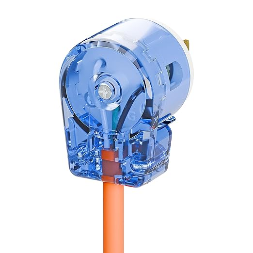 Nema 5-15P 90 Degree Right Angle Plug - 10 Pack, 15A 125V, Transparent Blue, ETL Verified